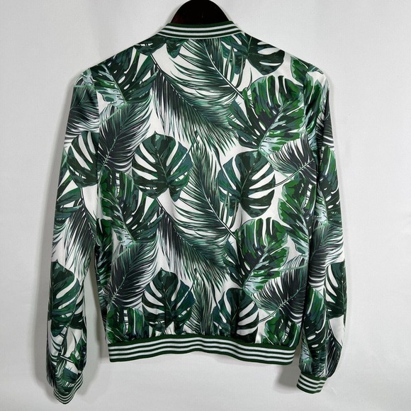 Guess Los Angeles Bomber Jacket Green Leaf Print, Sz S - Picture 2 of 11